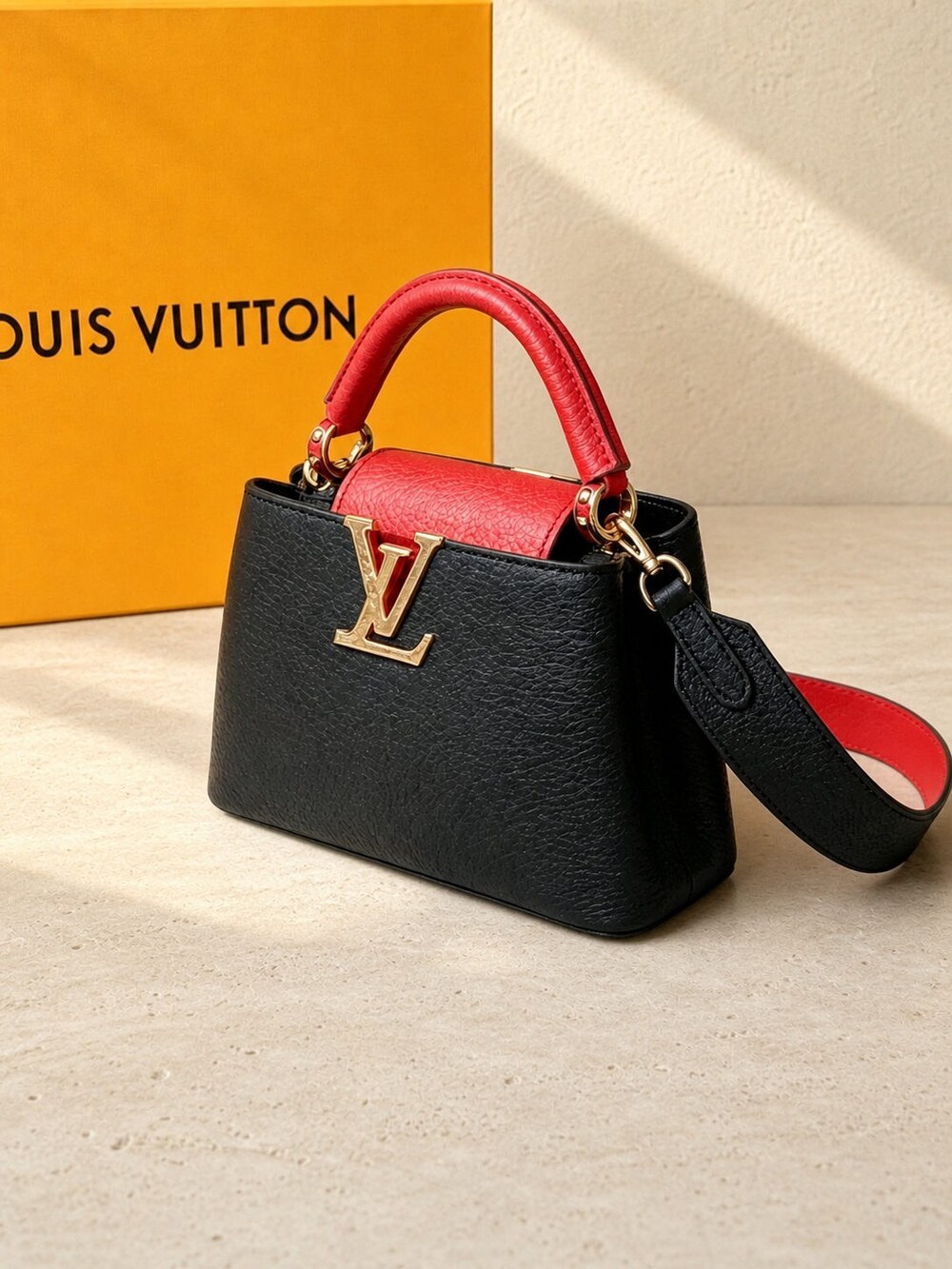 Louis Vuitton Black and Red Taurillon Capucines Mini Top Handle Bag - Picture 2 of 6